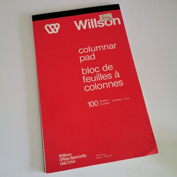 Retro Willson Columnar Pad 100 Sheets 4 Columns 8.5" x 14" Ruled Pad Green Tint - Picture 3 of 7